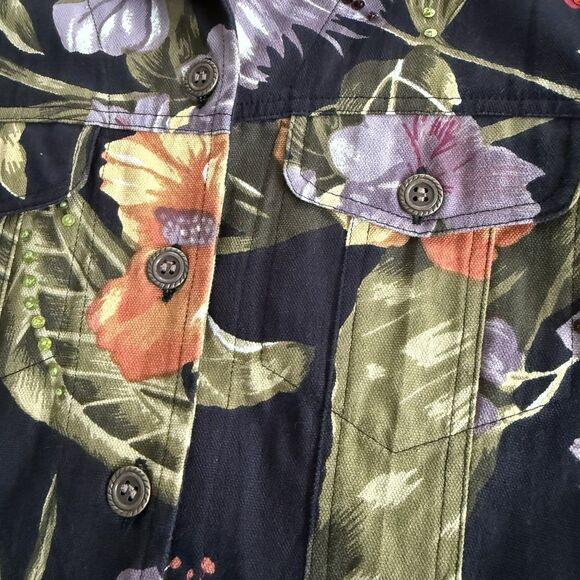 Gaudy Couture Womens Fall Autumn Floral  Sequin Denim Jacket Cotton Size Med - Picture 10 of 11